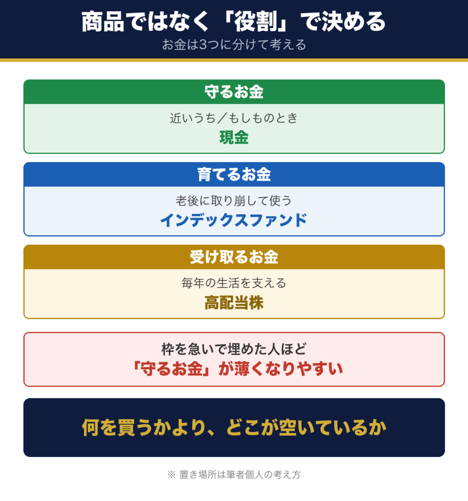 お金の3つの役割 守るお金は現金 育てるお金はインデックス 受け取るお金は高配当株